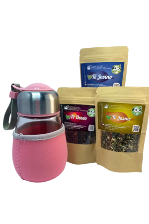 Pack infusioname- Botella Pera con infusor + tres té pequeños a elección